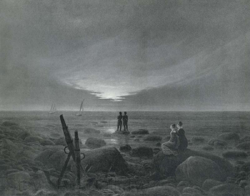Caspar David Friedrich Moonrise over the sea Spain oil painting art